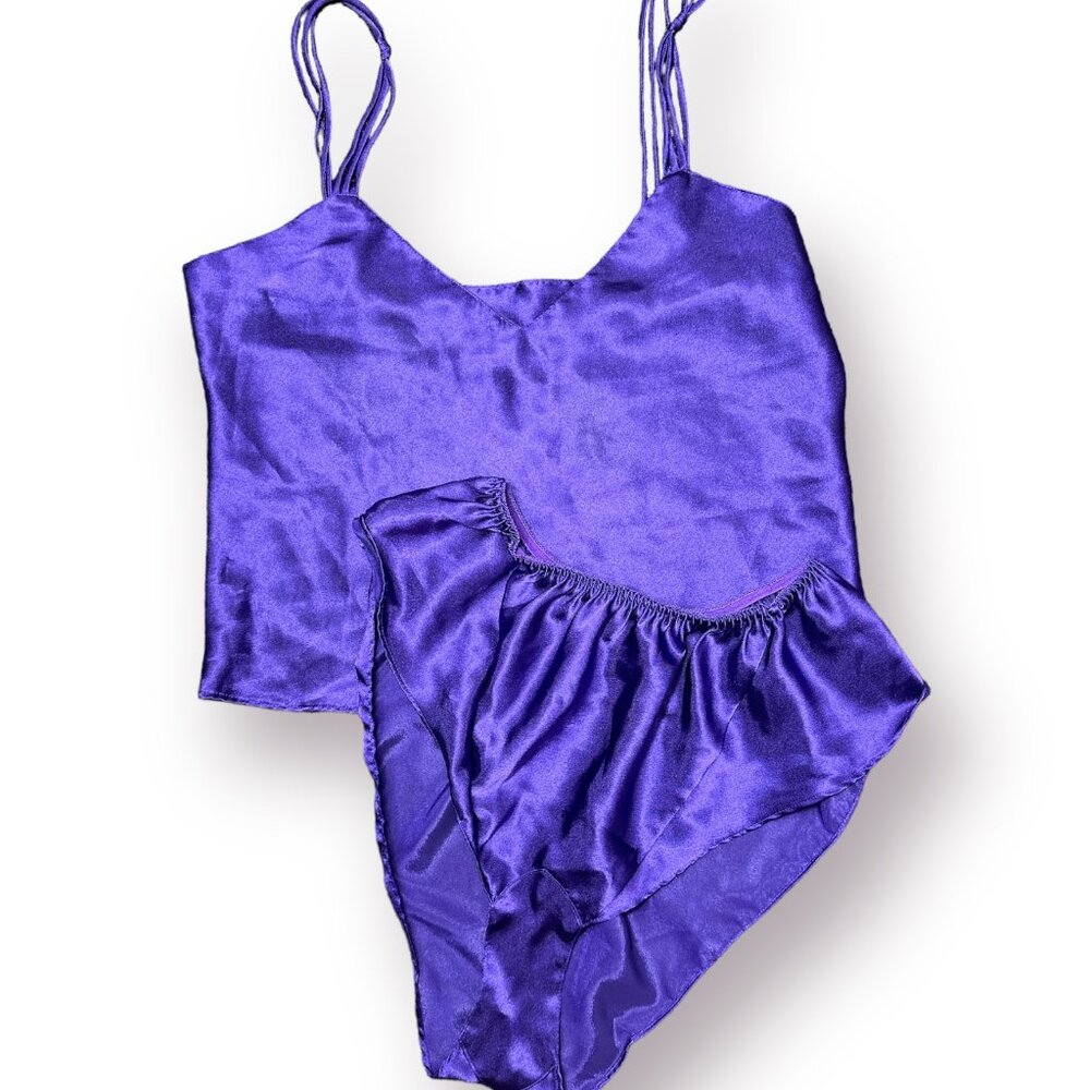 Vintage 90s Victoria's Secret Satin Cami & French Brief Set in Love Witch Purple